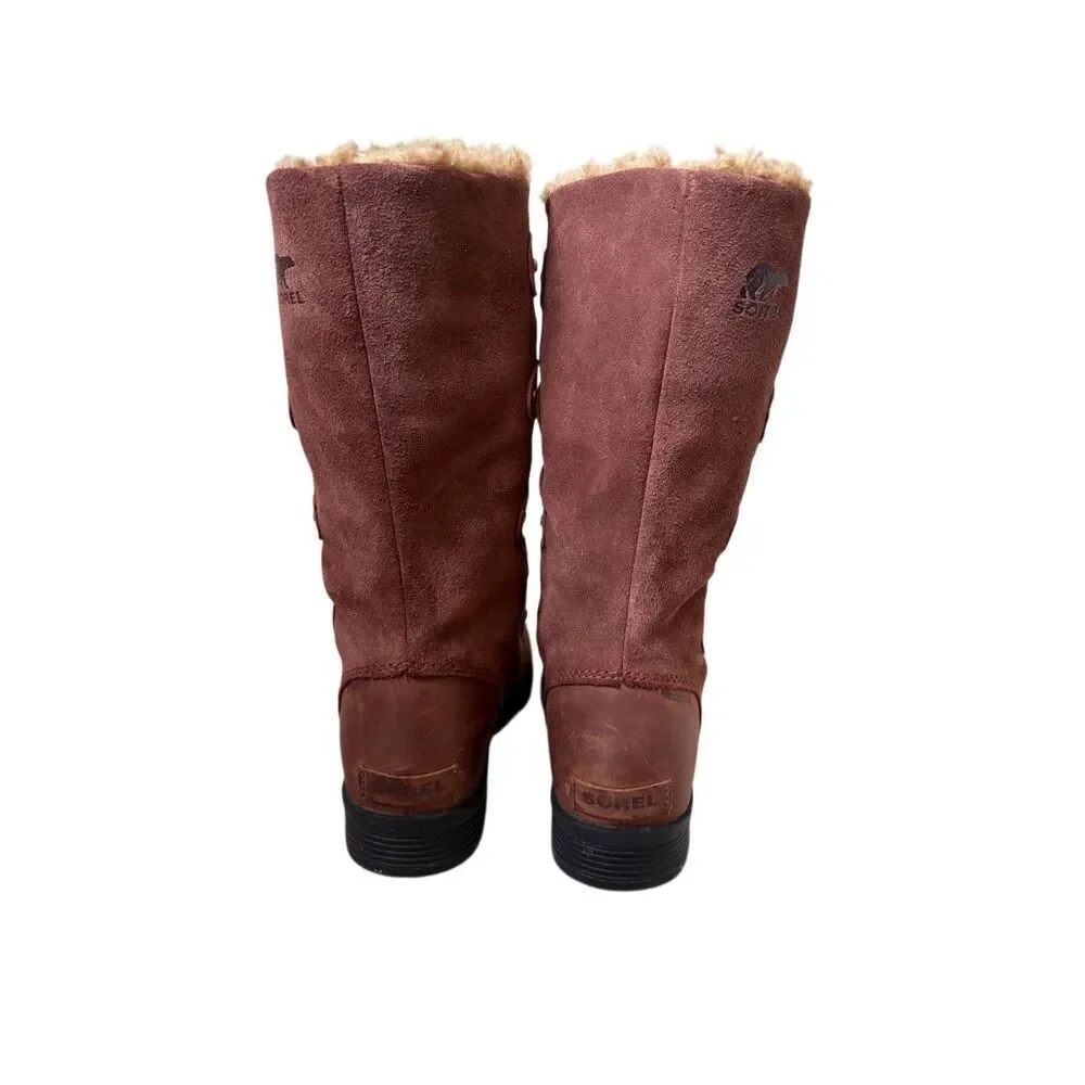 Sorel Emelie‎ Lace Up Tall Leather Boots size 8 Tobacco Brown